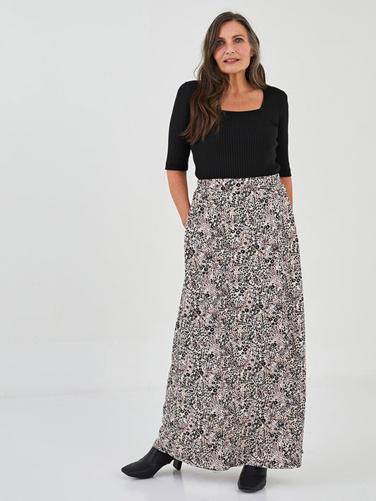 Patterned A-Line Belmando Fabric Women's Skirt with Elastic Waist