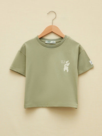 Crew Neck Printed Short Sleeve Organic Cotton Girls' T-Shirt