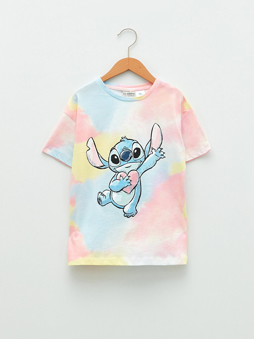 Crew Neck Lilo &amp; Stitch Printed Short Sleeve Cotton Girls' T-Shirt