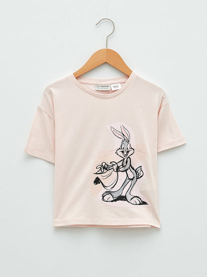 Crew Neck Bugs Bunny Printed Short Sleeve Girls' T-Shirt