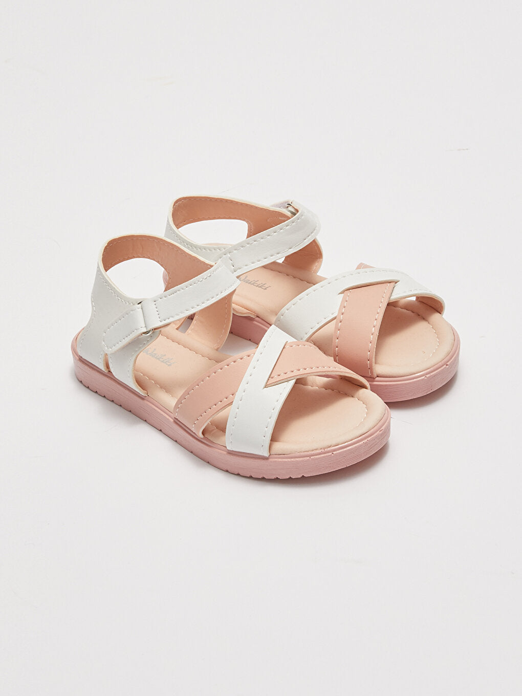 Cross Strapped Color Block Velcro Girls Sandals