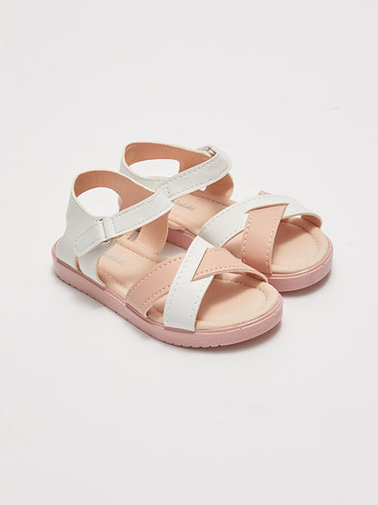 Cross Strapped Color Block Velcro Girls Sandals