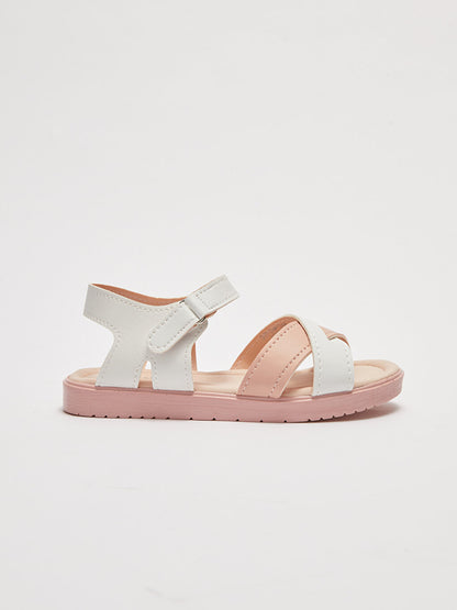 Cross Strapped Color Block Velcro Girls Sandals