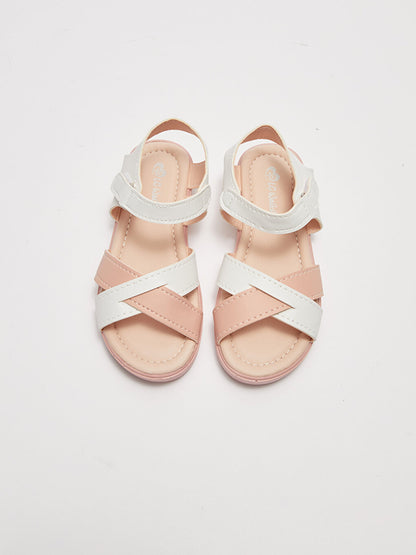 Cross Strapped Color Block Velcro Girls Sandals