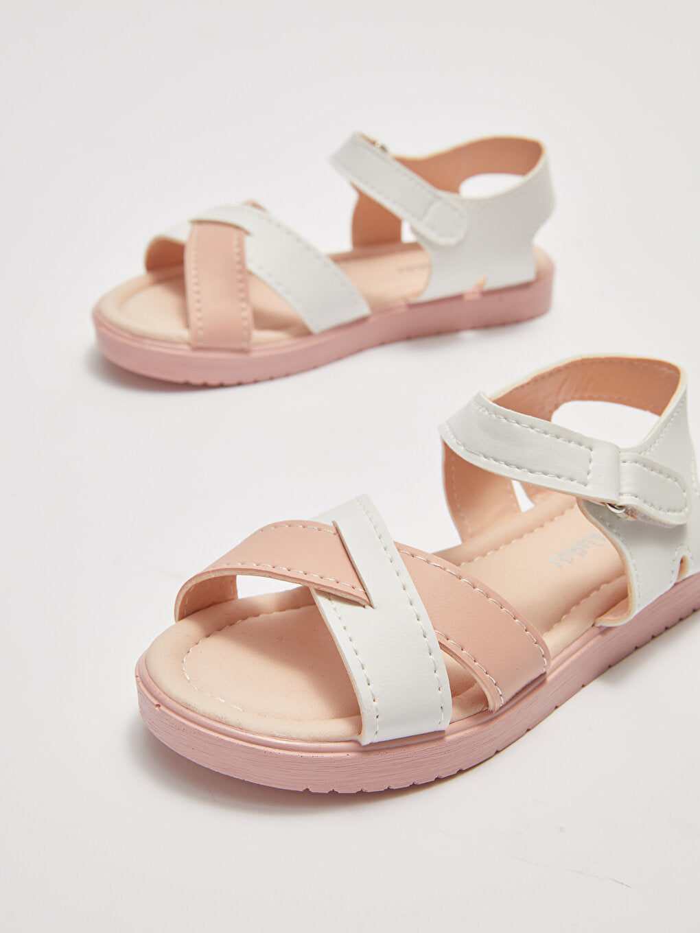 Cross Strapped Color Block Velcro Girls Sandals