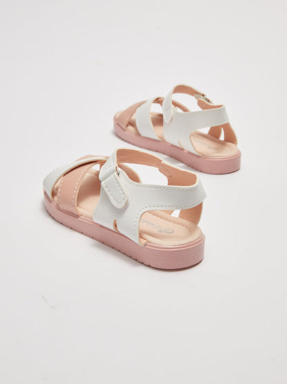 Cross Strapped Color Block Velcro Girls Sandals