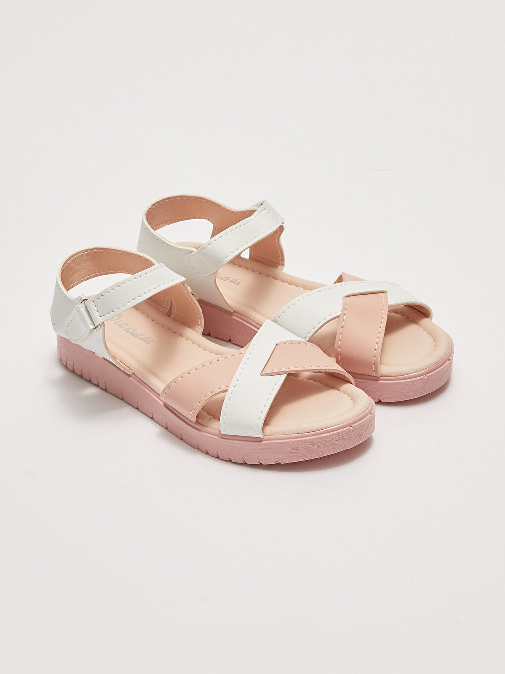 Cross Strapped Color Block Velcro Girls Sandals