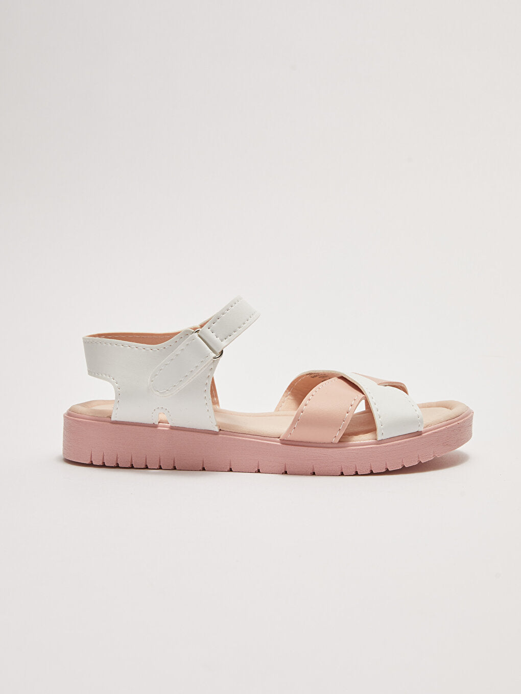 Cross Strapped Color Block Velcro Girls Sandals