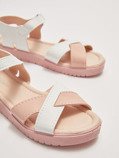 Cross Strapped Color Block Velcro Girls Sandals