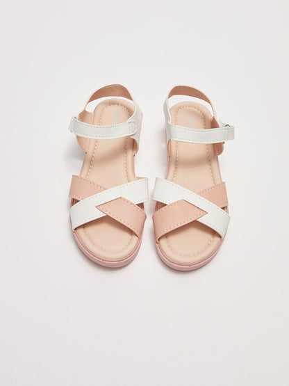 Cross Strapped Color Block Velcro Girls Sandals