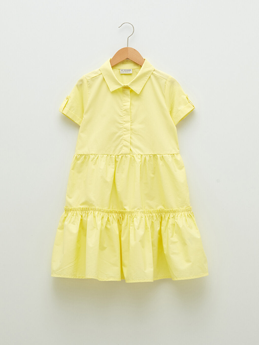 Shirt Collar Basic Short Sleeve Poplin Girl's Dress