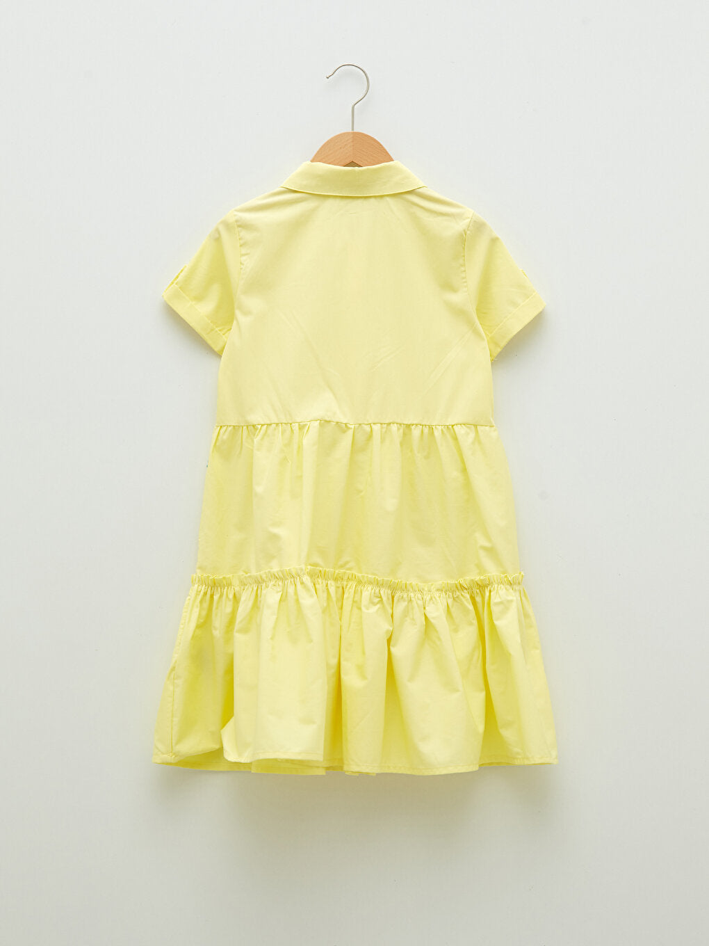 Shirt Collar Basic Short Sleeve Poplin Girl's Dress