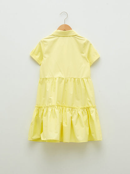 Shirt Collar Basic Short Sleeve Poplin Girl's Dress