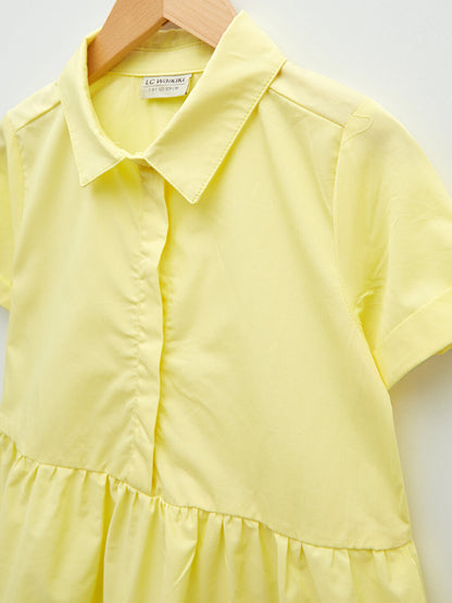 Shirt Collar Basic Short Sleeve Poplin Girl's Dress