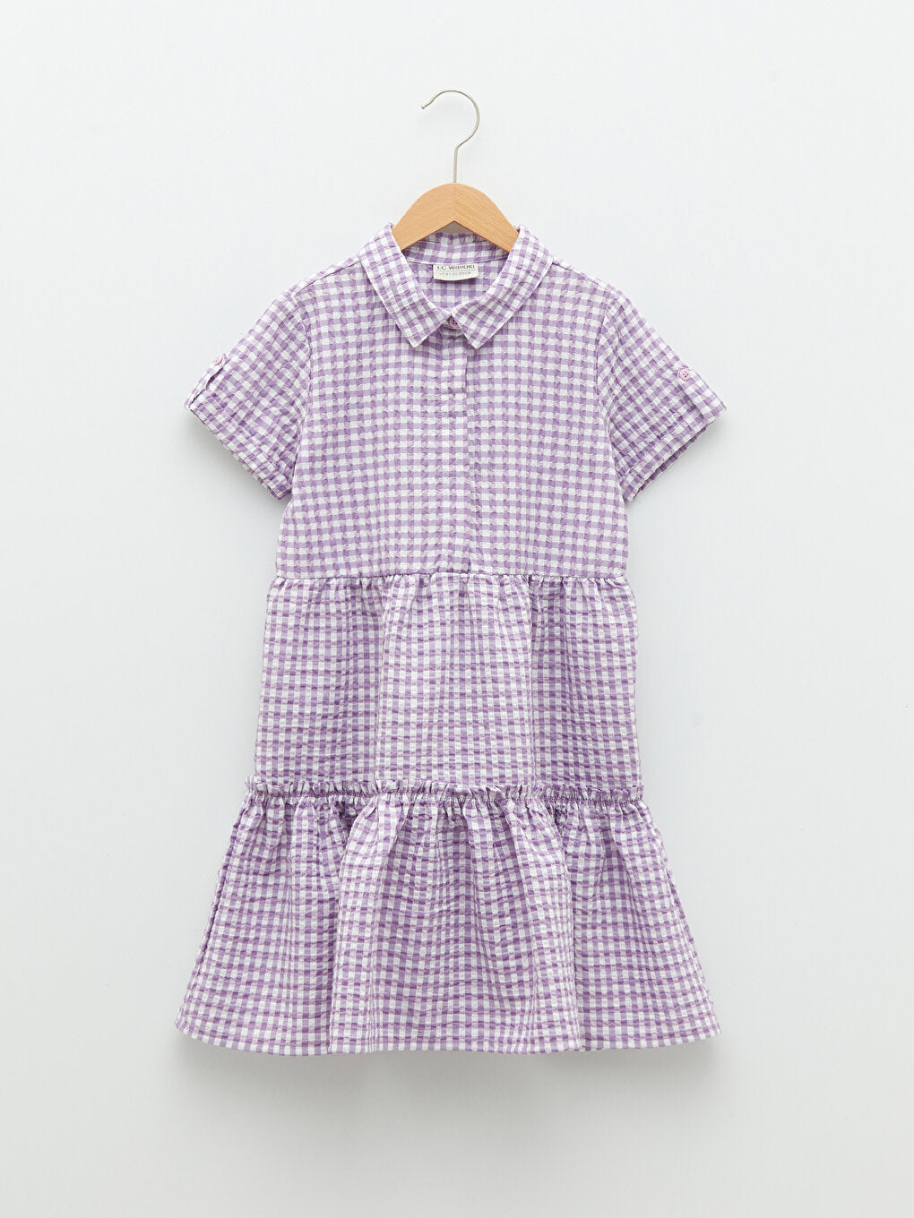 Shirt Collar Plaid Short Sleeve Girl's Dress