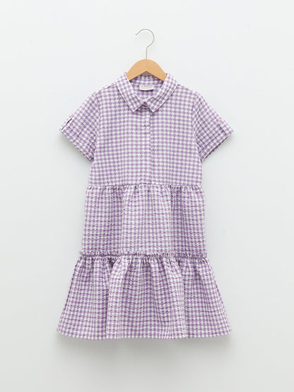 Shirt Collar Plaid Short Sleeve Girl's Dress