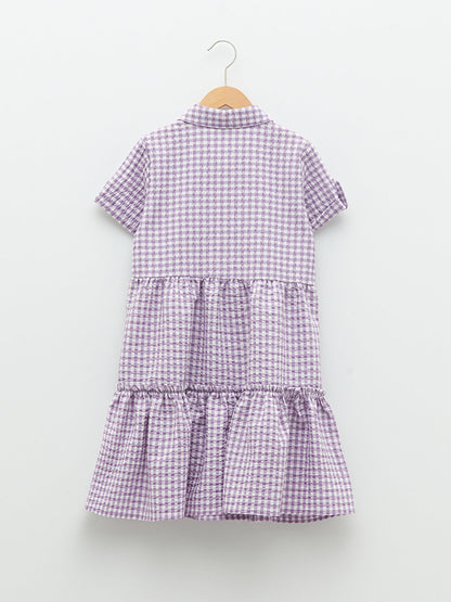 Shirt Collar Plaid Short Sleeve Girl's Dress