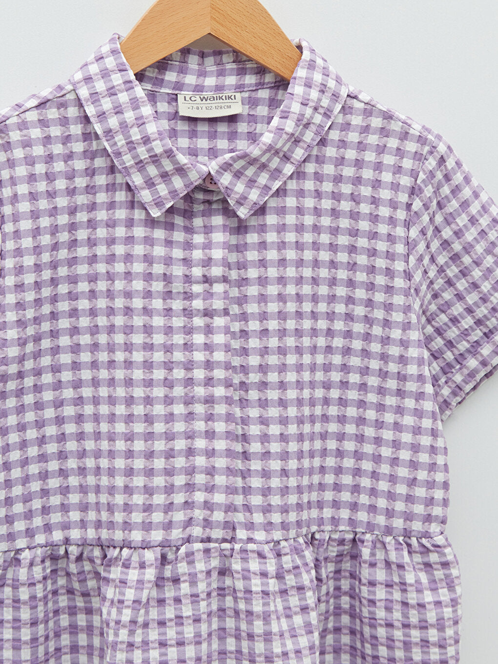 Shirt Collar Plaid Short Sleeve Girl's Dress