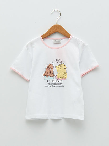 Crew Neck Printed Short Sleeve Cotton Girls' T-Shirt