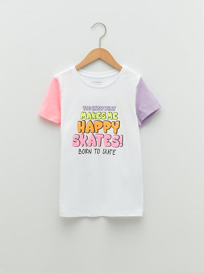 Crew Neck Printed Short Sleeve Girls' T-Shirt