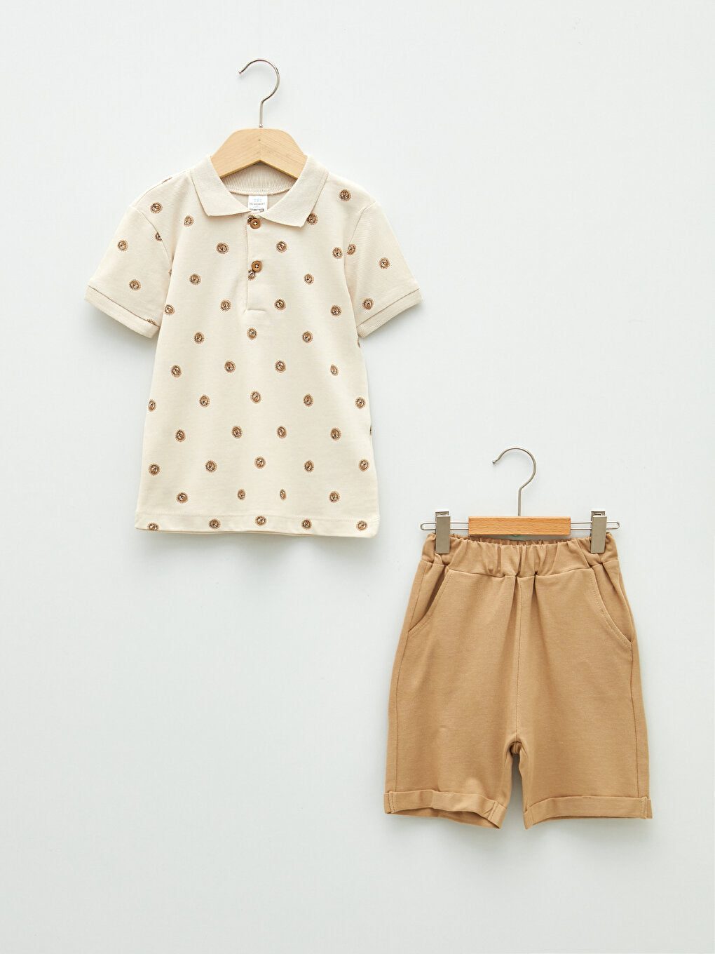 Polo Neck Short Sleeve Printed Baby Boy T-Shirt and Shorts 2-Piece Set