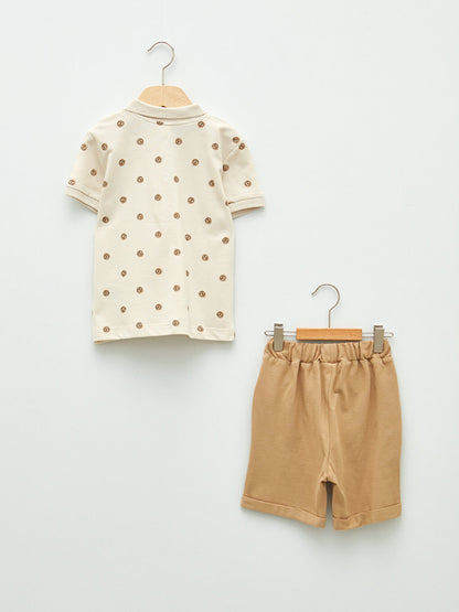 Polo Neck Short Sleeve Printed Baby Boy T-Shirt and Shorts 2-Piece Set