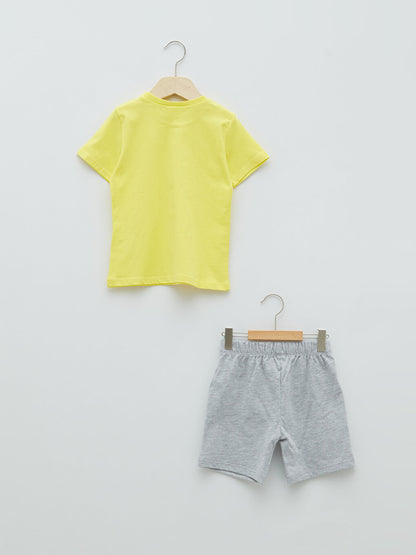 Crew Neck Short Sleeve Printed Baby Boy T-Shirt and Shorts 2-Piece Set