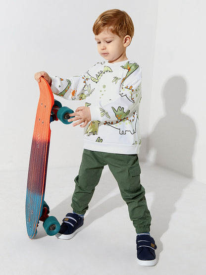 Crew Neck Long Sleeve Printed Baby Boy Sweatshirt and Jogger Pants 2-Piece Set