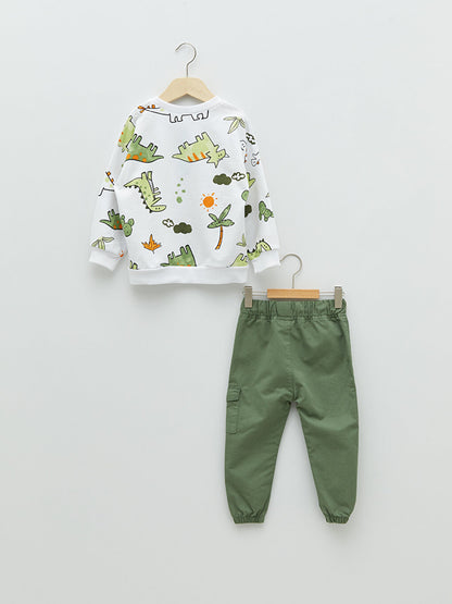 Crew Neck Long Sleeve Printed Baby Boy Sweatshirt and Jogger Pants 2-Piece Set