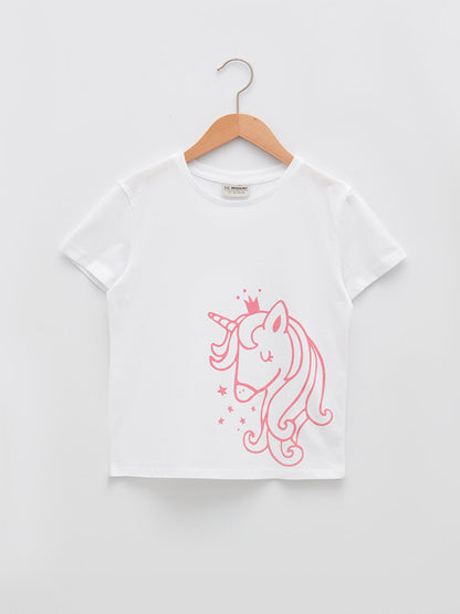 Crew Neck Printed Short Sleeve Cotton Girls' T-Shirt