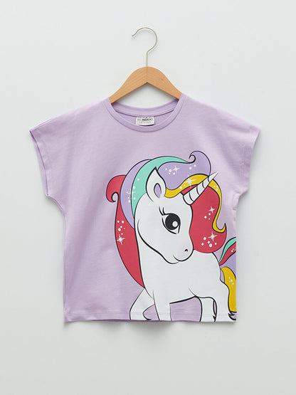 Crew Neck Printed Short Sleeve Cotton Girls' T-Shirt