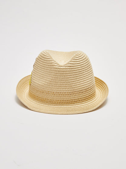 Girl's Fedora Hat with Straw Patch Detail