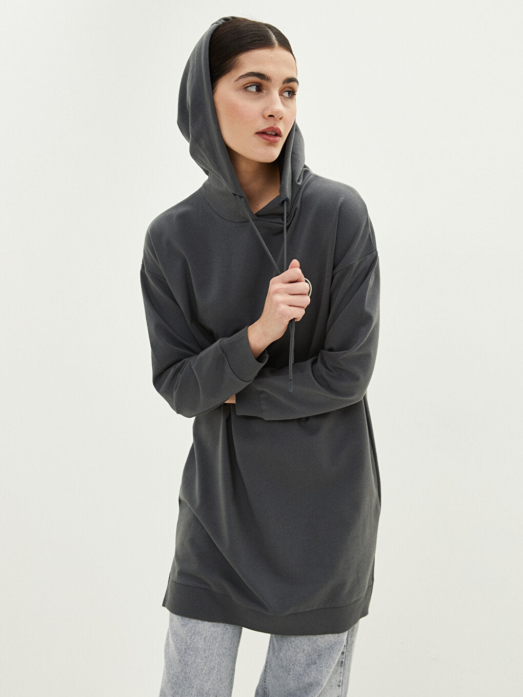 Hooded Embroidered Long Sleeve Women's Sweatshirt Tunic