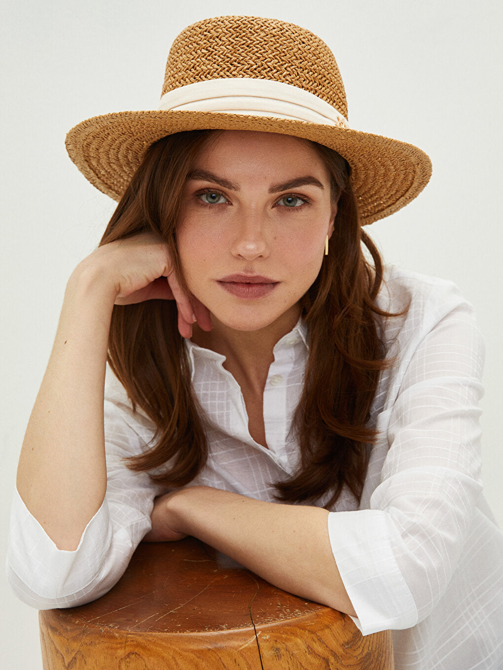 Women's Straw Fedora Hat with Stripe Detail