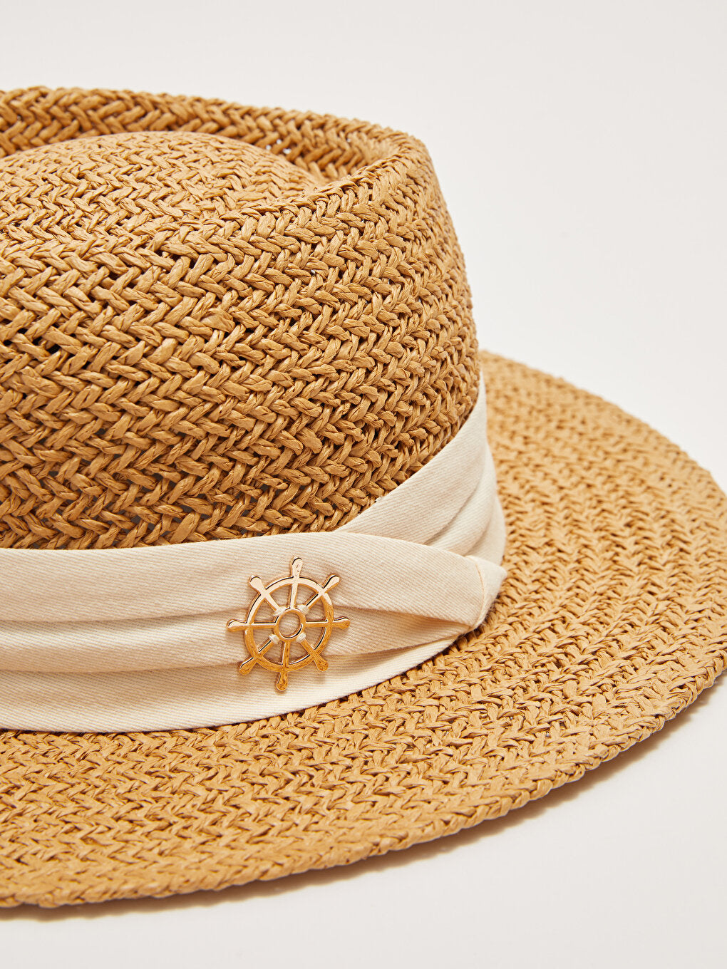 Women's Straw Fedora Hat with Stripe Detail