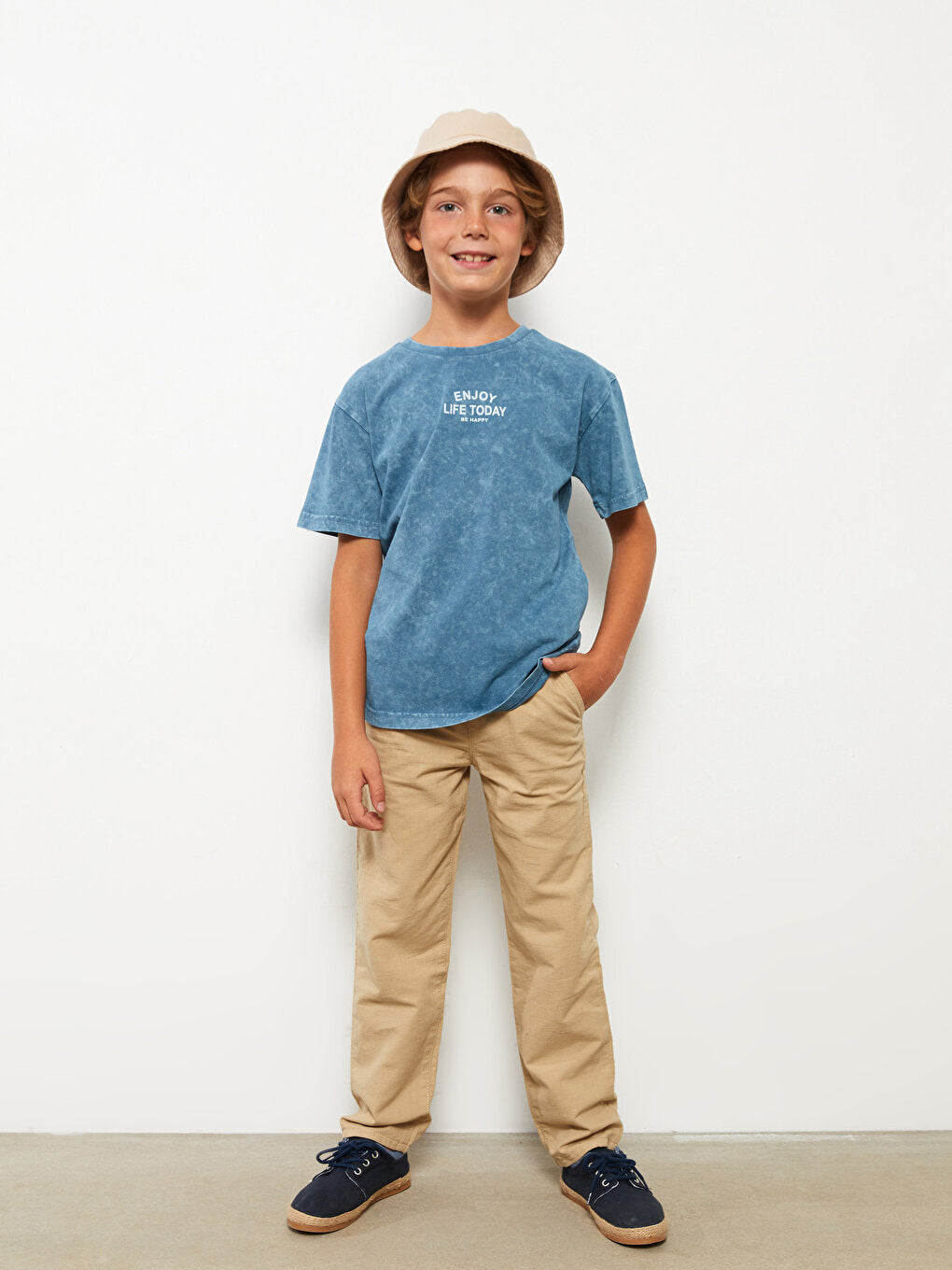 Basic Gabardine Boy's Trousers with Elastic Waist