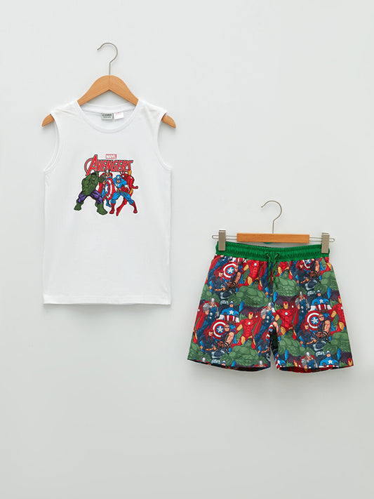 Crew Neck Avengers Printed Boy's Undershirt and Swim Shorts