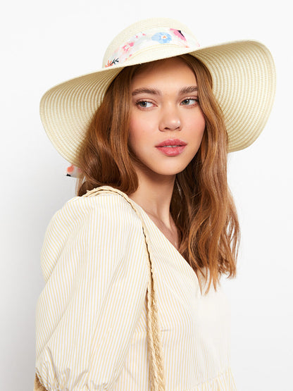 Women's Straw Beach Hat with Bow Detail