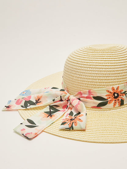 Women's Straw Beach Hat with Bow Detail