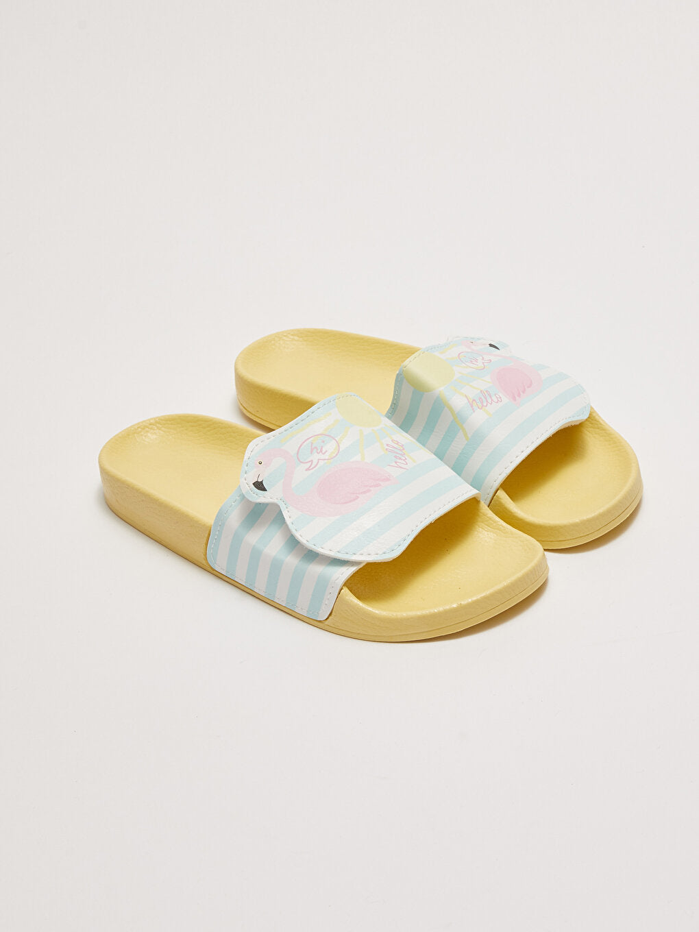 Flamingo Printed Velcro Single Strap Girls Slippers