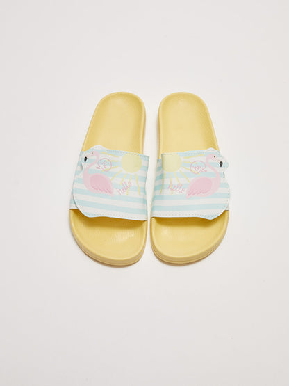 Flamingo Printed Velcro Single Strap Girls Slippers