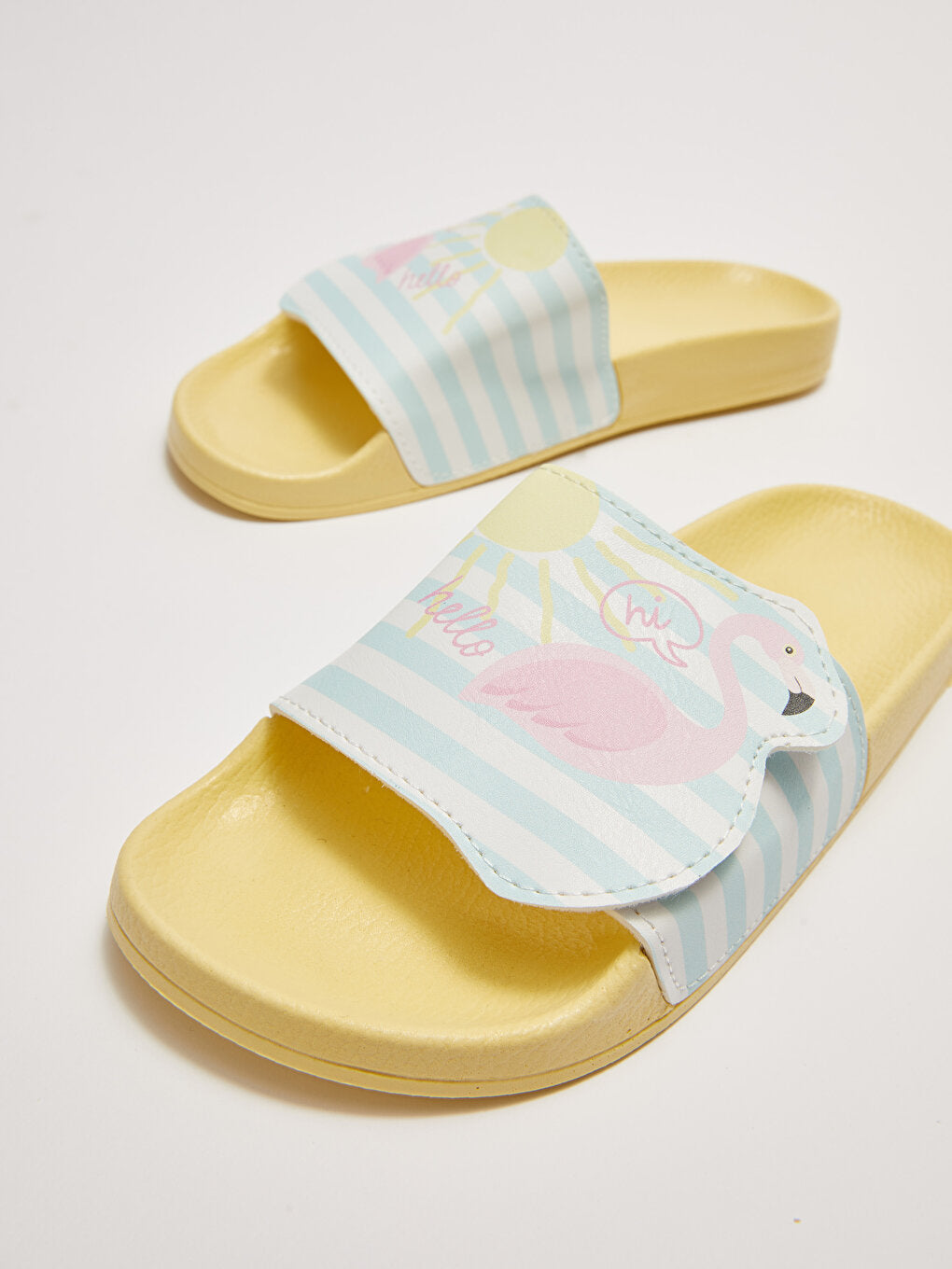 Flamingo Printed Velcro Single Strap Girls Slippers