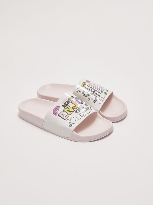 Text Printed Single Striped Girl's Slippers