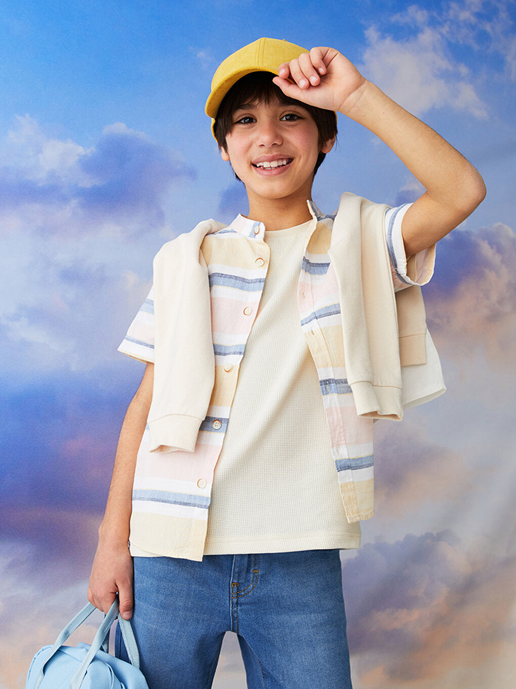 Magnificent Collar Striped Short Sleeve Poplin Boy's Shirt