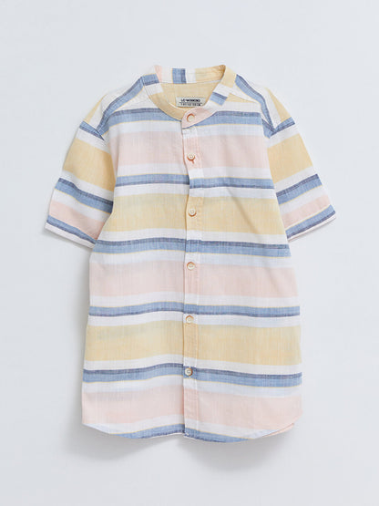 Magnificent Collar Striped Short Sleeve Poplin Boy's Shirt