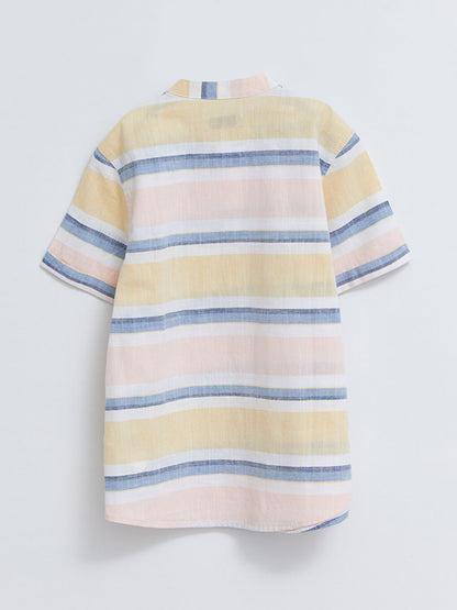 Magnificent Collar Striped Short Sleeve Poplin Boy's Shirt