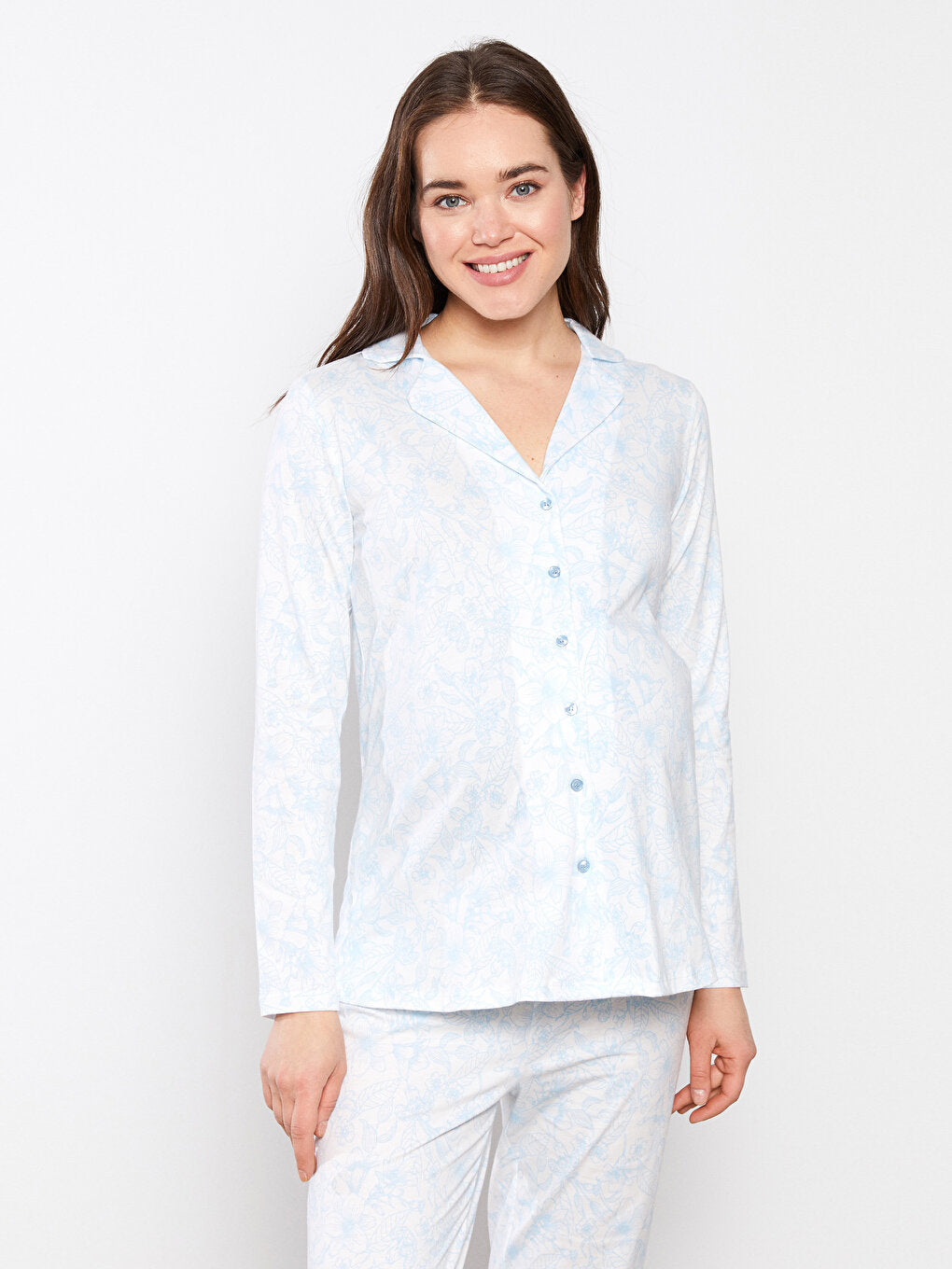 Shirt Collar Floral Long Sleeve Cotton Maternity Pajama Set