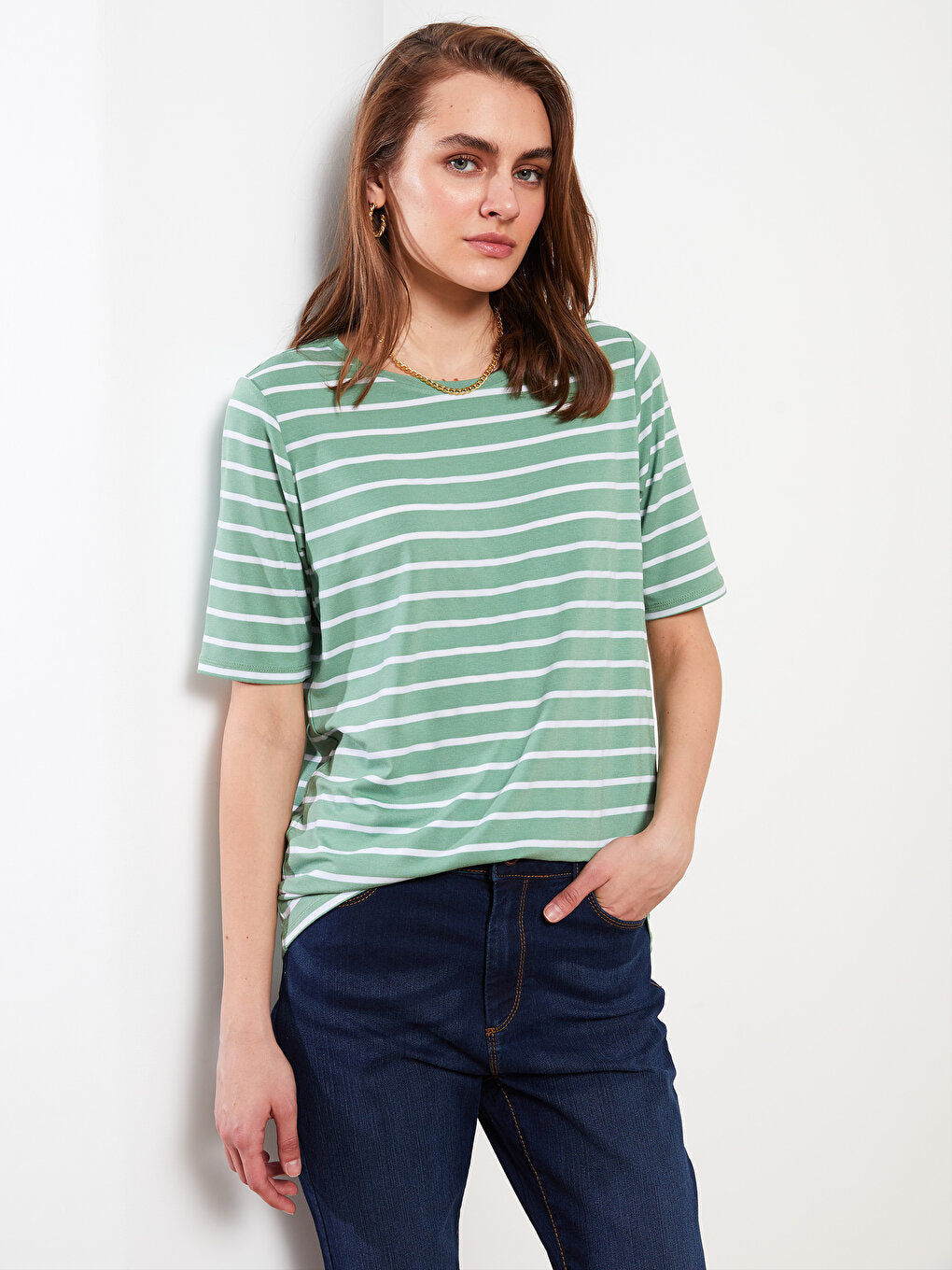 Crew Neck Striped Short Sleeve Women's T-Shirt