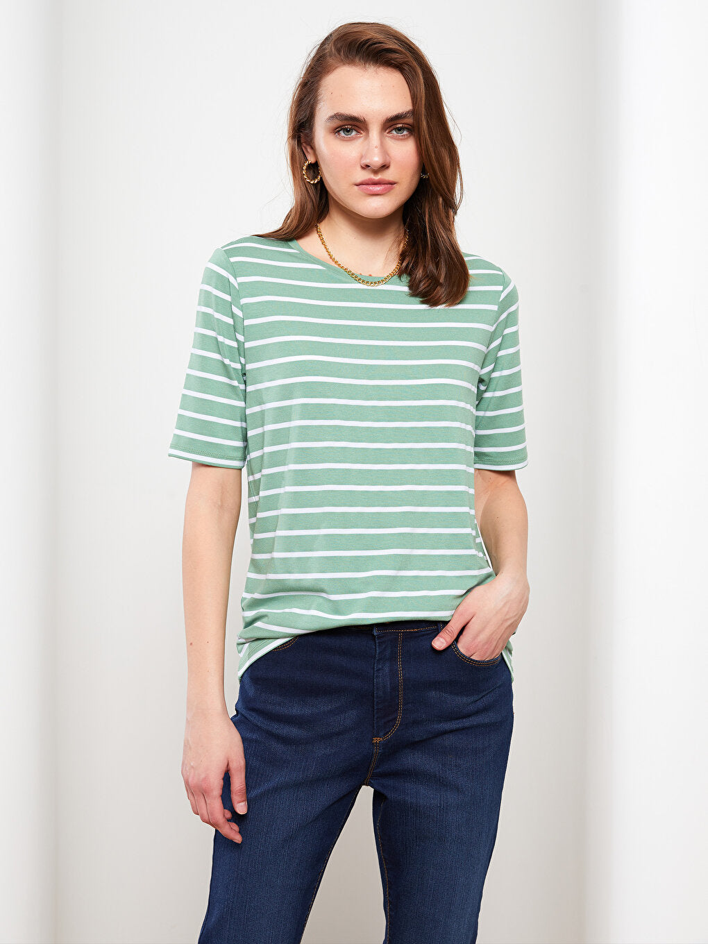 Crew Neck Striped Short Sleeve Women's T-Shirt