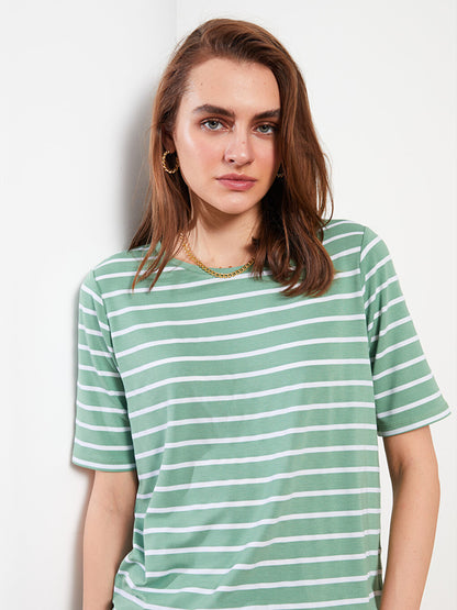 Crew Neck Striped Short Sleeve Women's T-Shirt